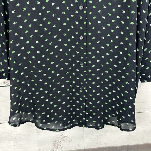 CAbi Top Martini Blouse Womens Medium Blue Green Button Front Flowy Office 5019 - Picture 4 of 13